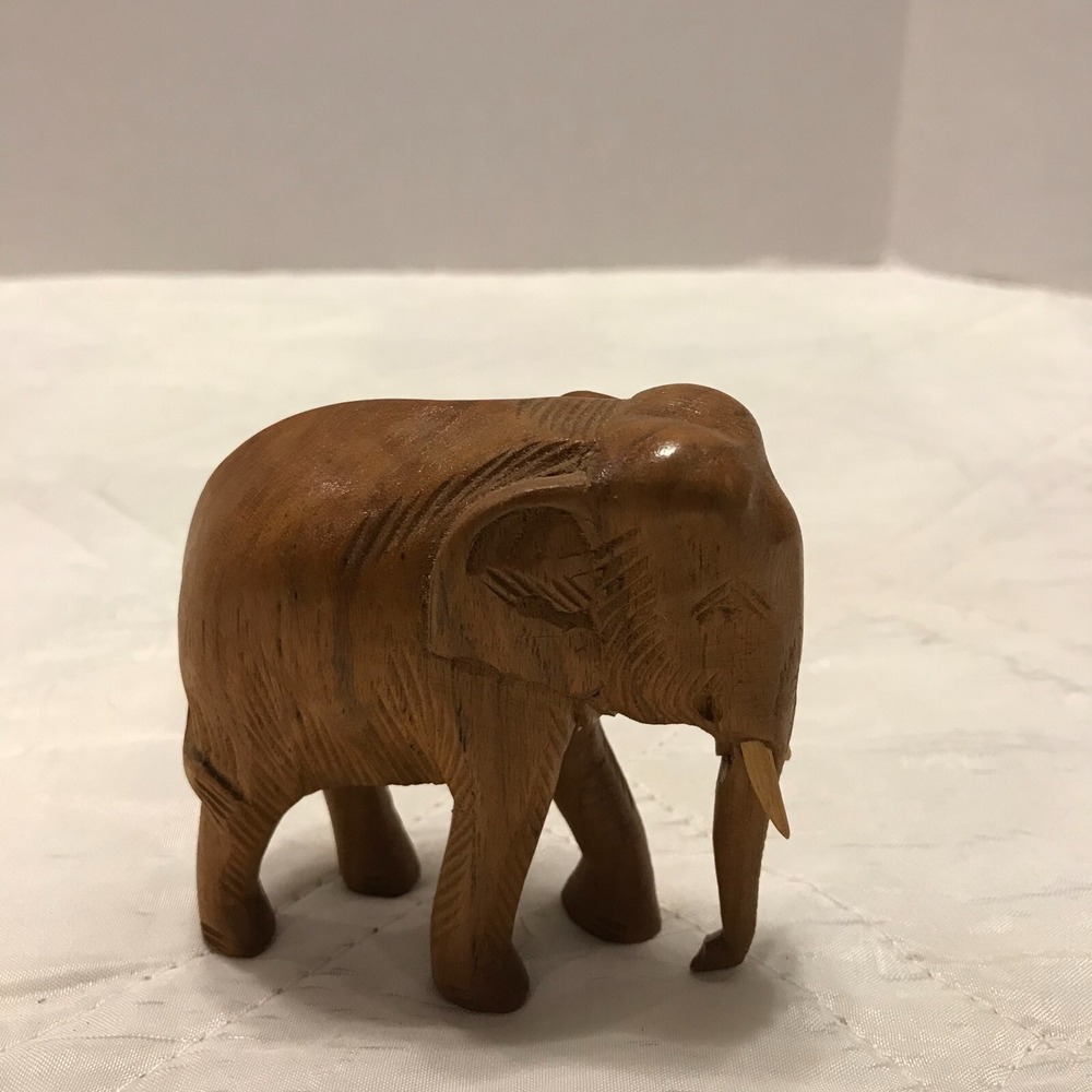 Vintage Wooden Folk Art Elephant Hand Carved 3.5 inches